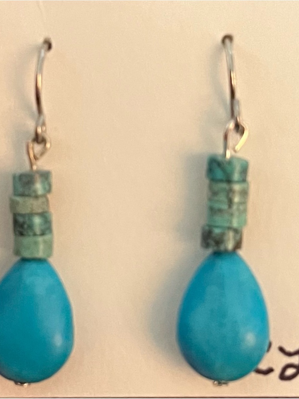 Turquoise Teardrop Dangle Earrings - Blue Green Stone